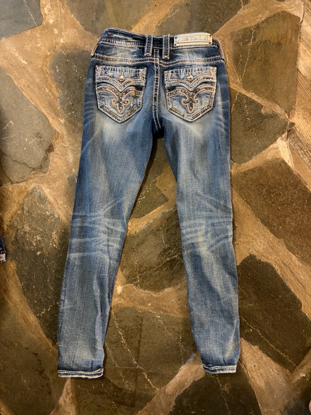 Women's Blue Embroidered Pocket Jeans-Rock revival